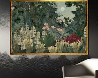 Dipinto su tela "Boscage" di Henri Rousseau, regalo per la giungla - Stampa artistica botanica lussureggiante per un arredamento ispirato alla natura