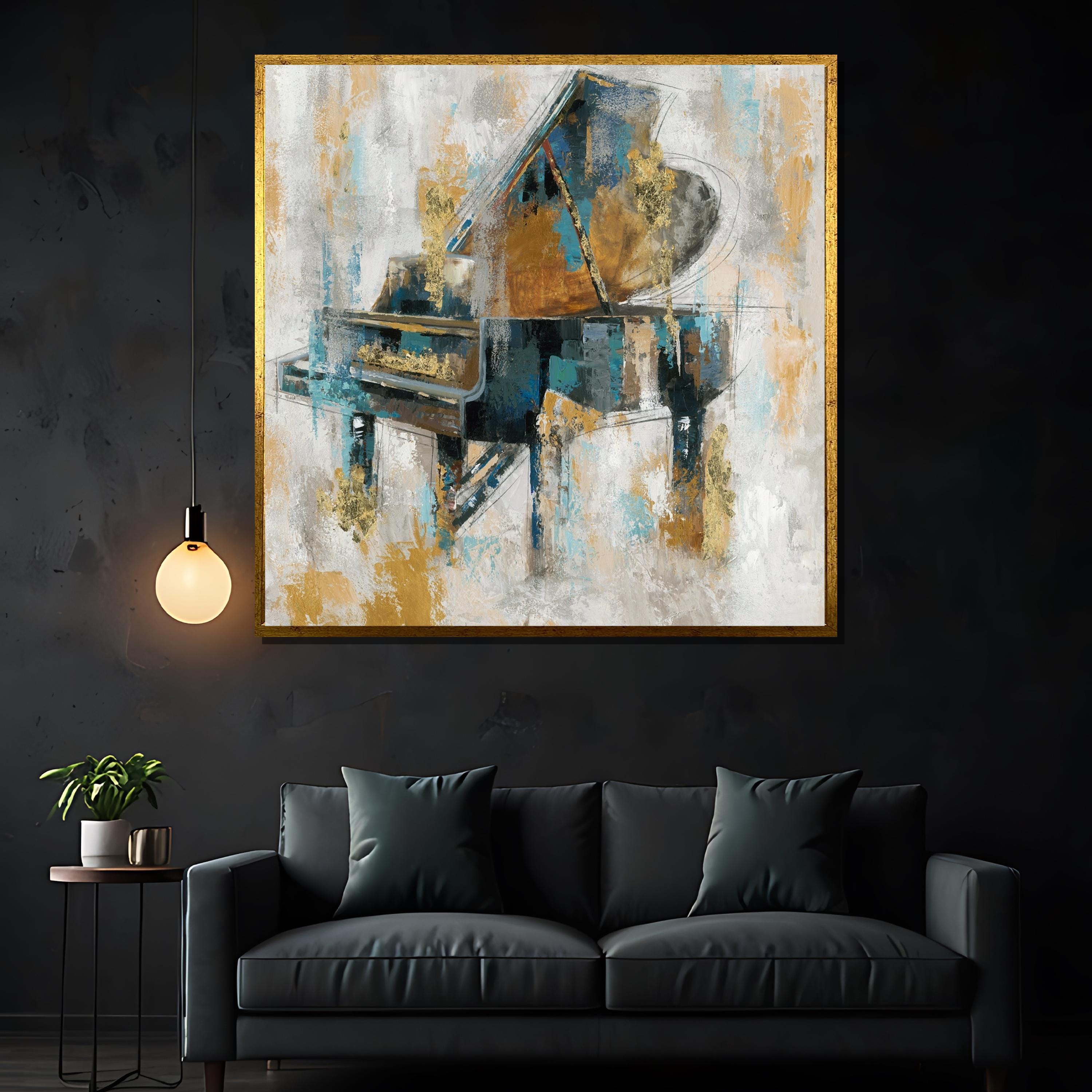 抽象的なグランドピアノのキャンバス絵画 - 現代音楽アート