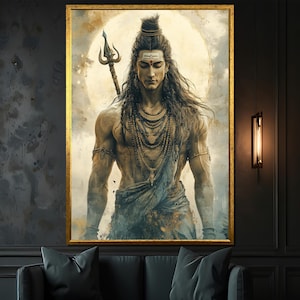 Powerful Lord Shiva Canvas Painting – Divine Hindu God Wall Art – Spiritual Home Decor ,Meditation Gift