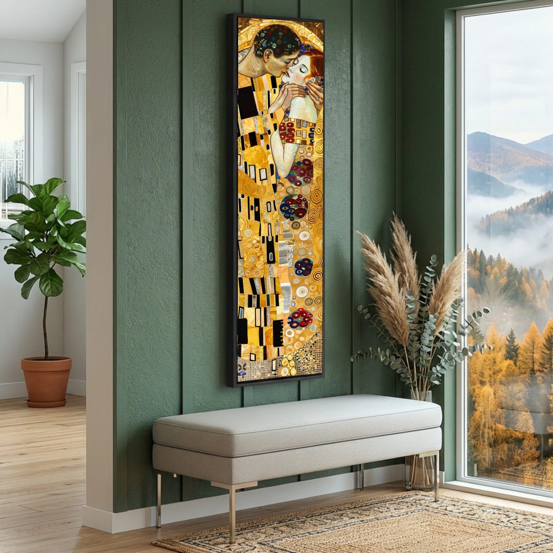 The Kiss Canvas Wall Art, Gustav Klimt Gold Leaf Art, Romantic Embrace ...