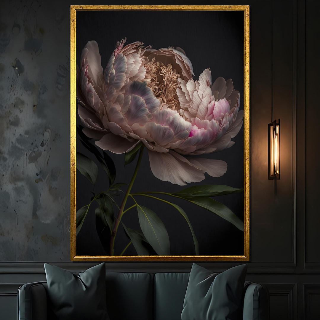 Elegant Peony Canvas Painting – Floral Wall Art Gift, Dark and Moody ...