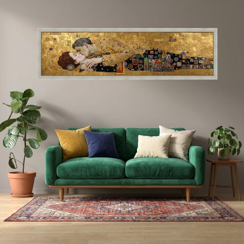 The Kiss Canvas Wall Art, Gustav Klimt Gold Painting, Art Nouveau Decor ...