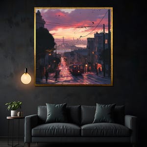 San Francisco Street at Sunset Canvas Painting - Captivating Urban Wall Art for City Lovers and Elegant Gift Ideas