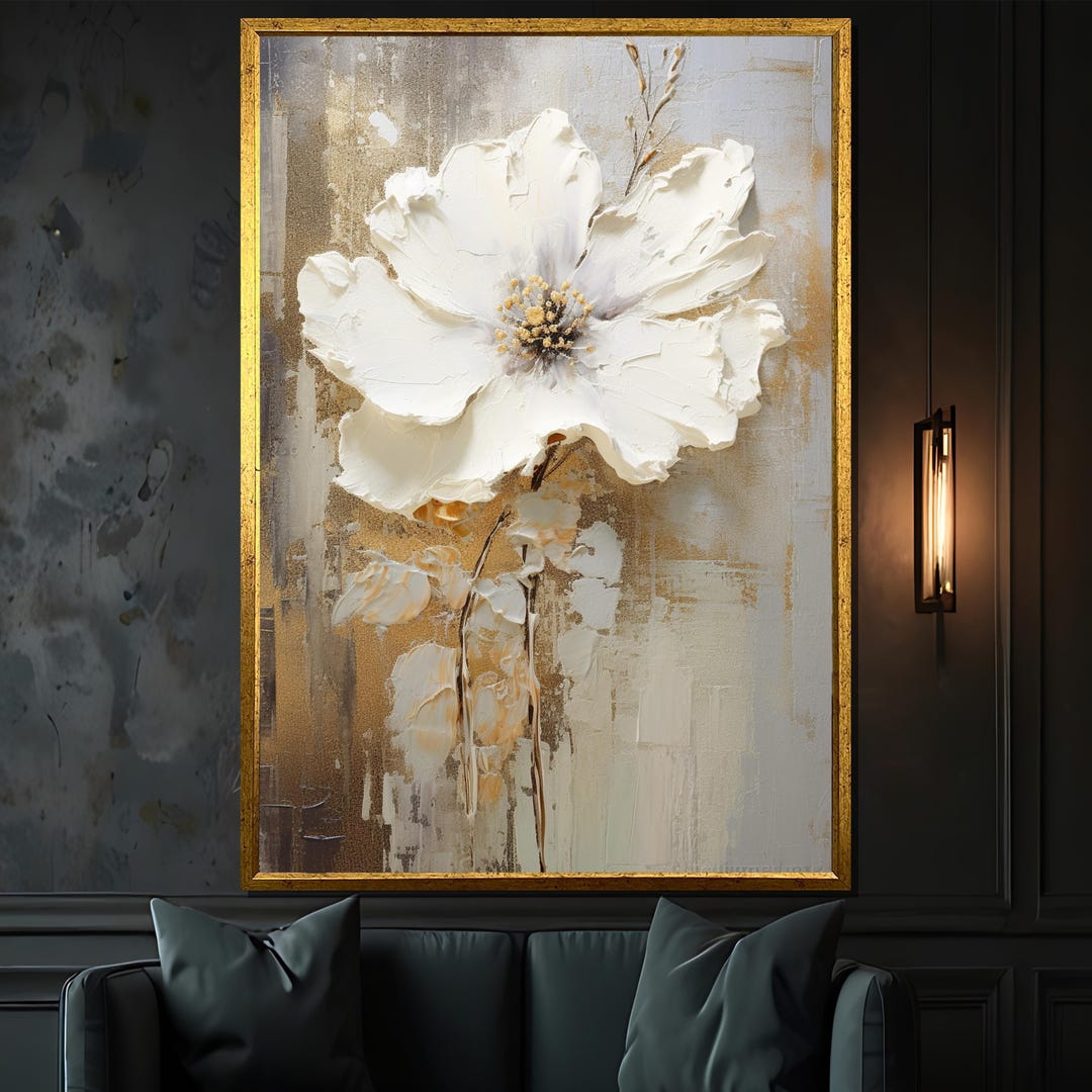 Elegant White Flower Canvas Painting – Floral Wall Art Gift, Nature ...