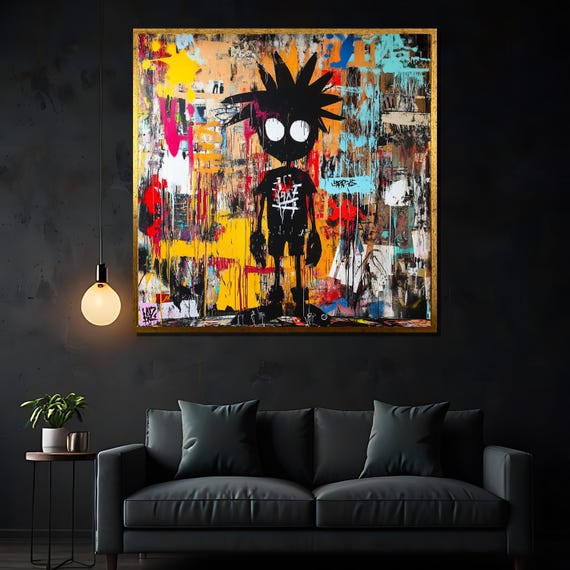大胆なストリートアートキャンバス絵画、グラフィティスタイルのポップ
