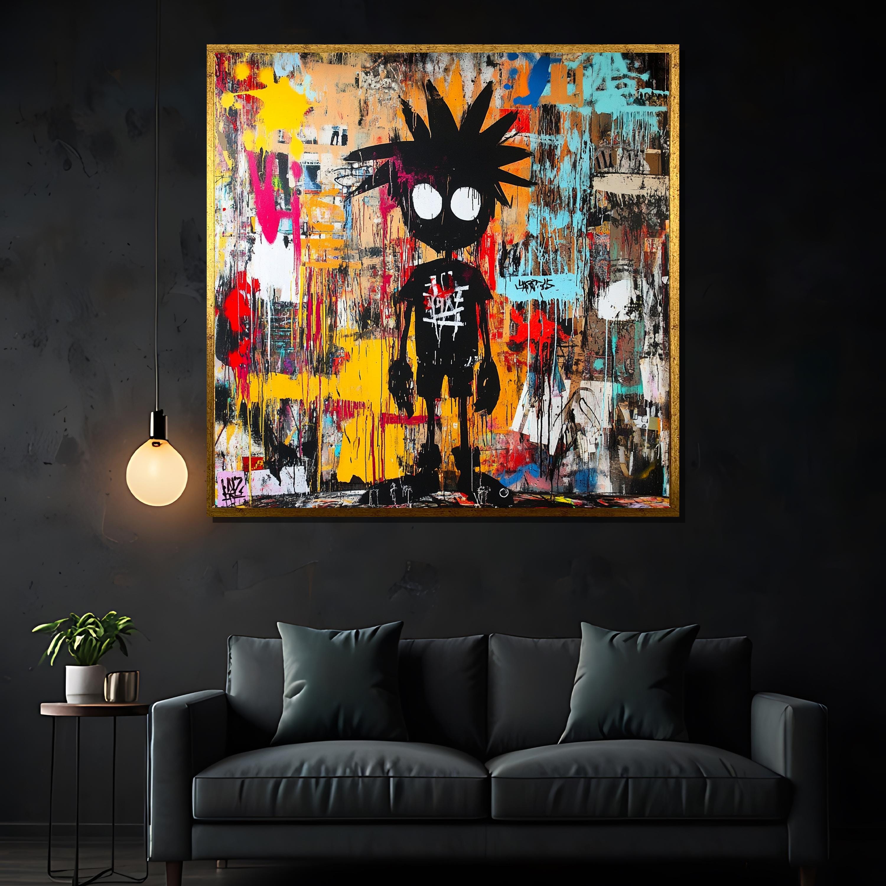 大胆なストリートアートキャンバス絵画、グラフィティスタイルのポップ