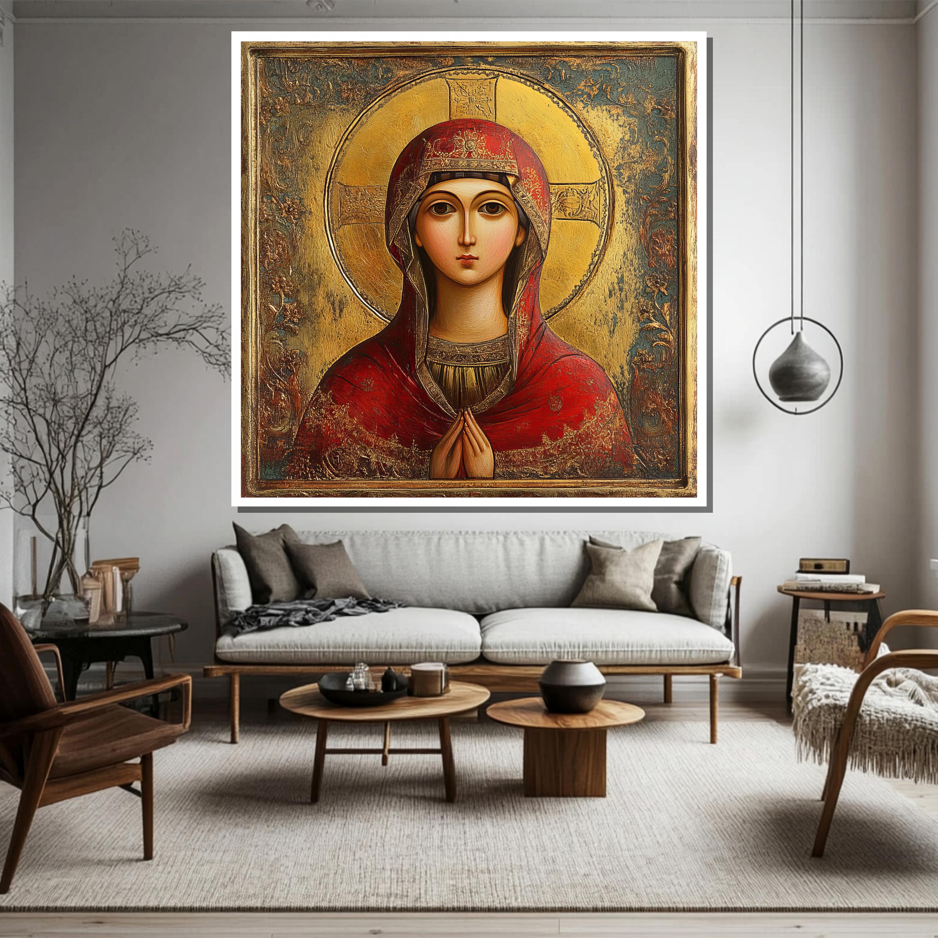 Sacred Christian Icon – Virgin Mary With Gold Halo, Byzantine Religious ...