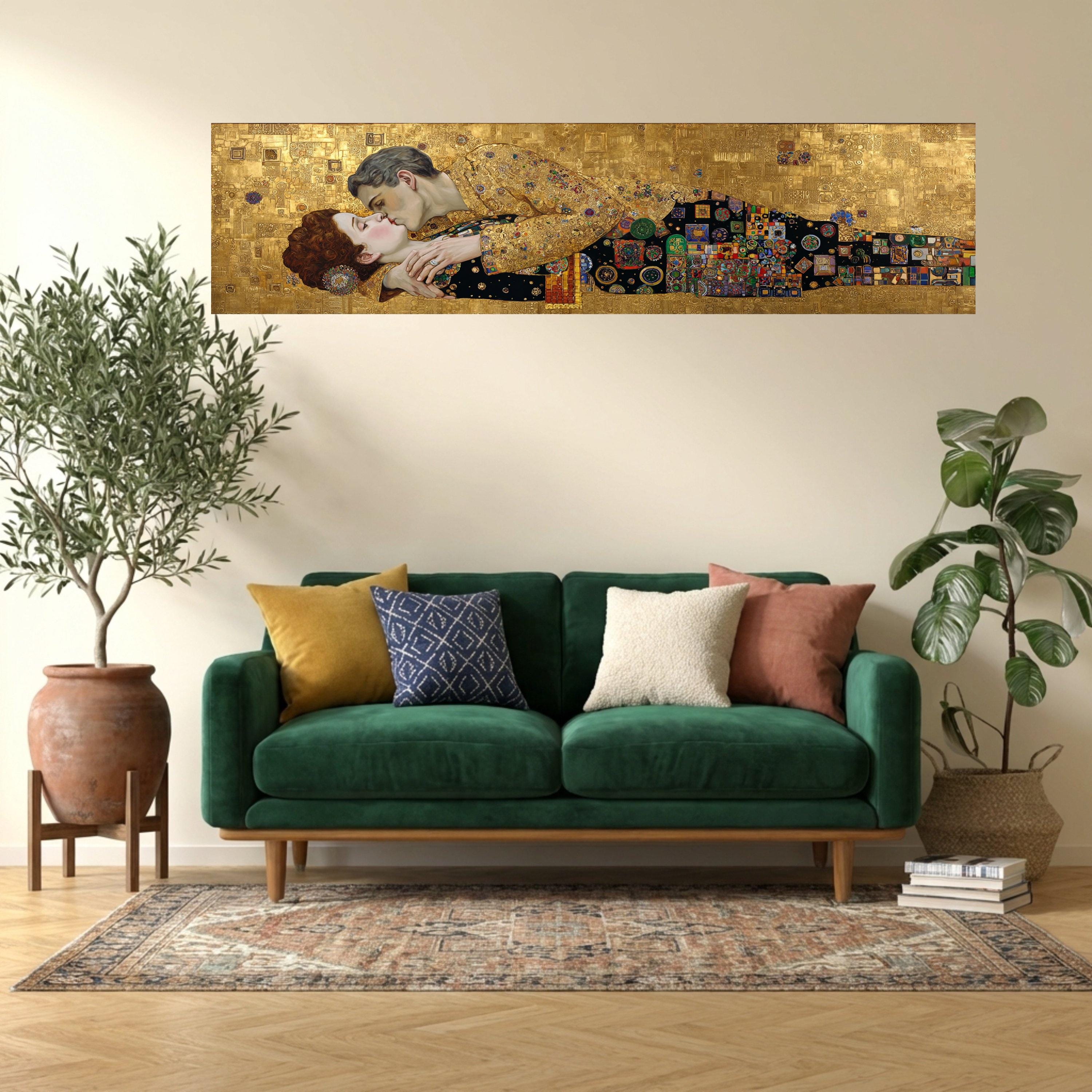 The Kiss Canvas Wall Art, Gustav Klimt Gold Painting, Art Nouveau Decor ...