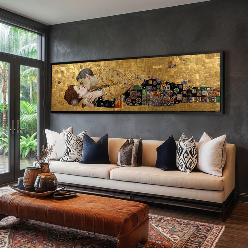 The Kiss Canvas Wall Art, Gustav Klimt Gold Painting, Art Nouveau Decor ...