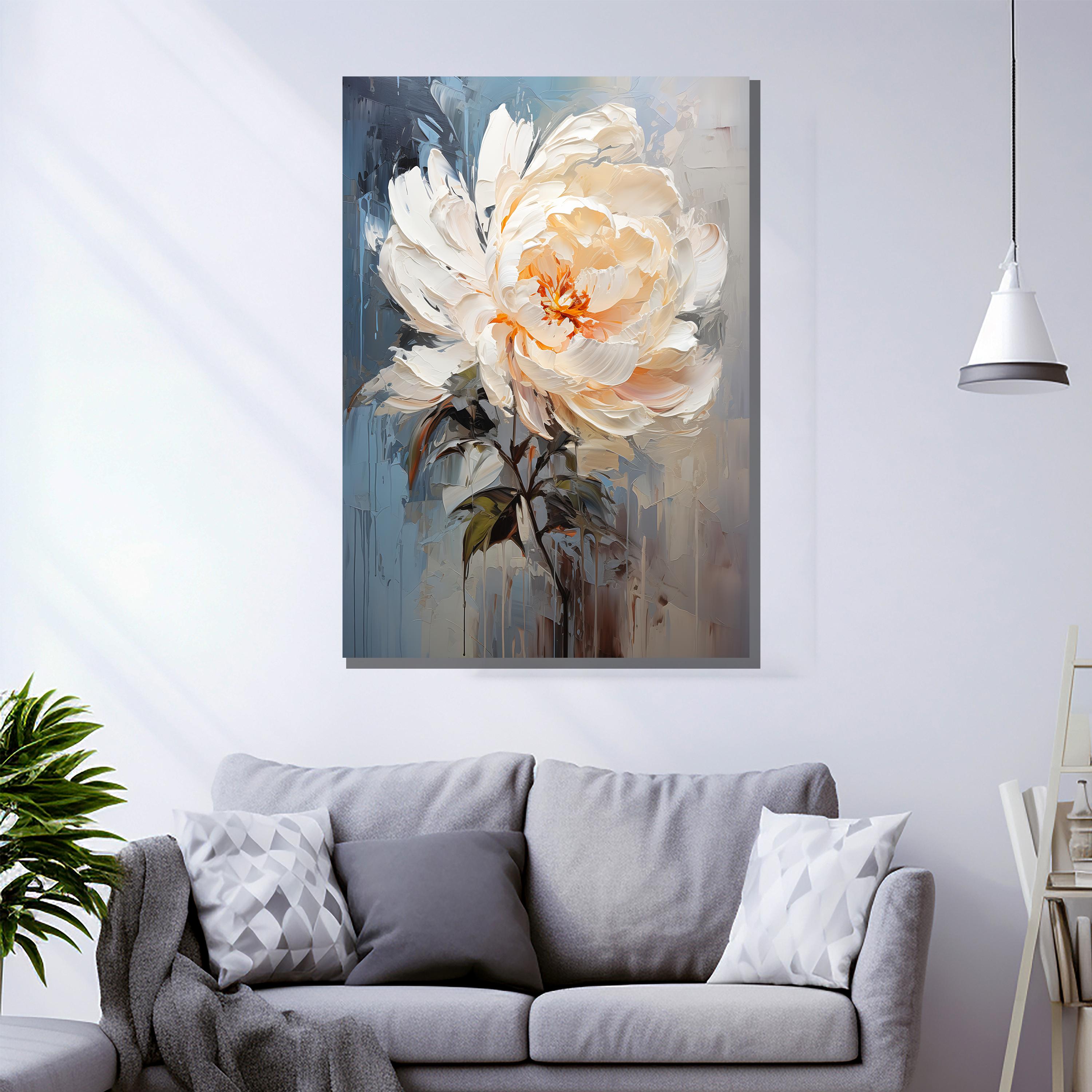 White Peony Canvas Painting – Elegant Floral Wall Art Gift, Flower ...