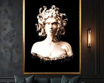 Medusa Sculpture Canvas Painting Gift - Bold and Modern Wall Art Decor, Elegant Black and White Home Artwork