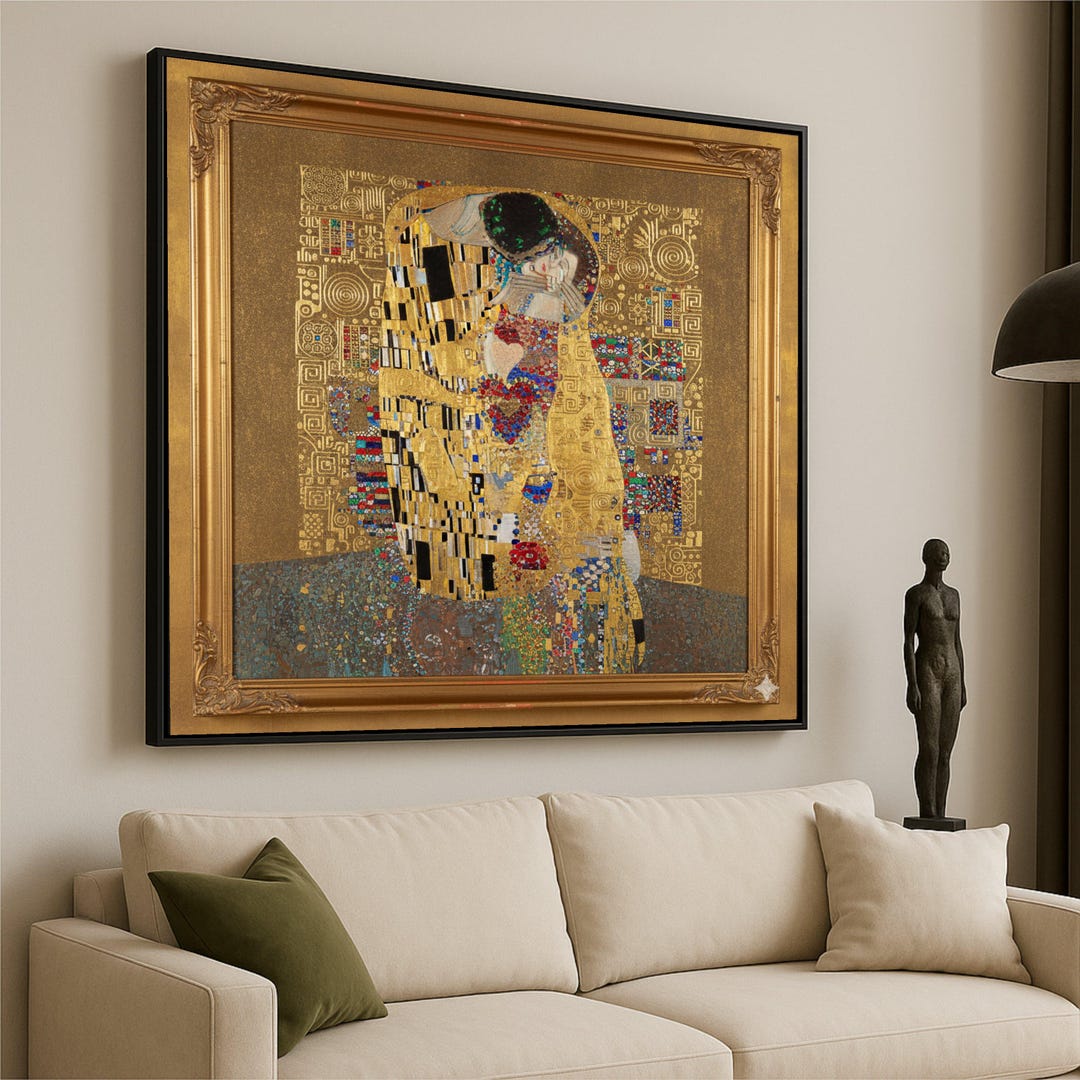 Gustav Klimt the Kiss Canvas Wall Art, Golden Romantic Painting Print ...
