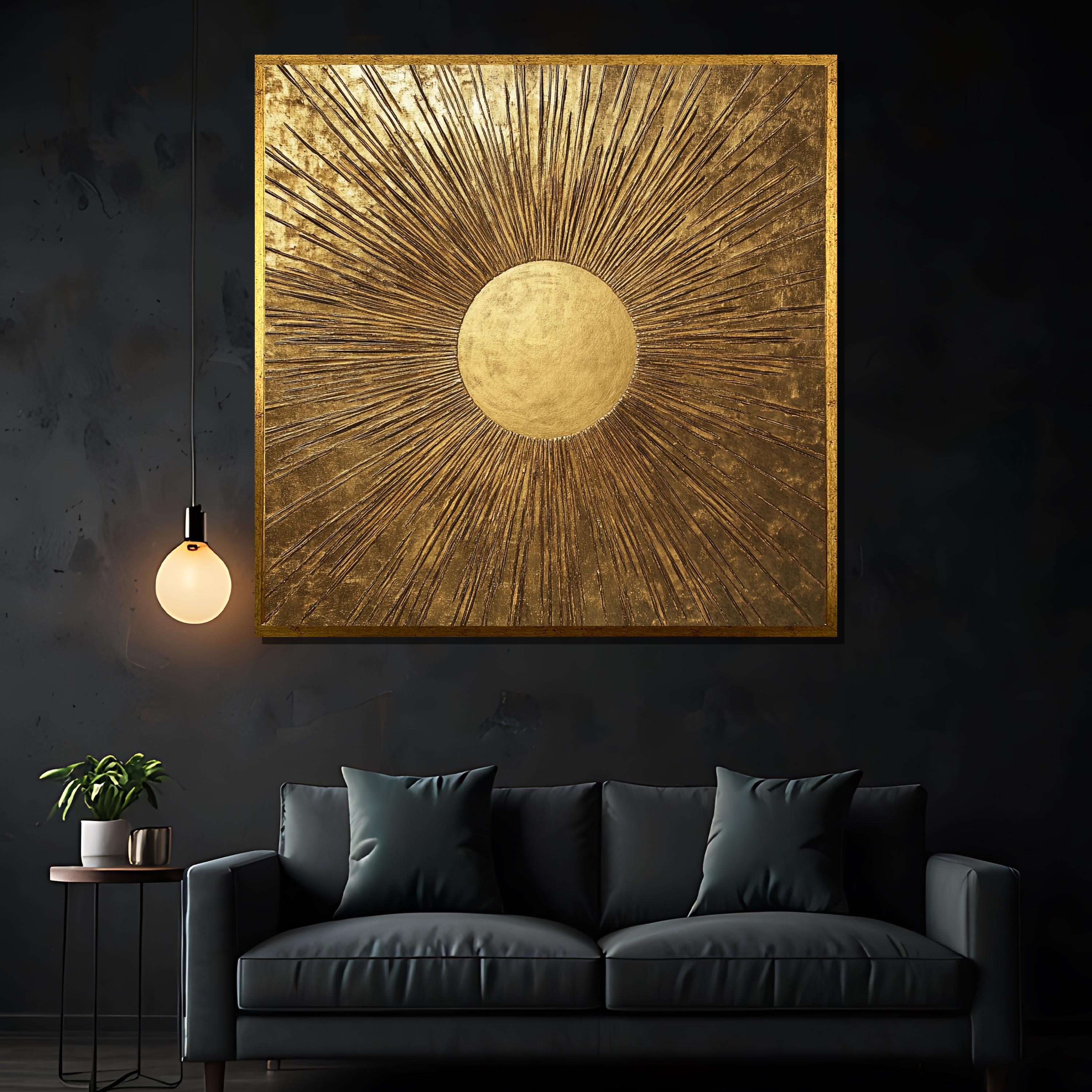 キャンバスアート Sunburst Gold Golden Sunburst Canvas Painting, Luxury Abstract Gold Wall Art
