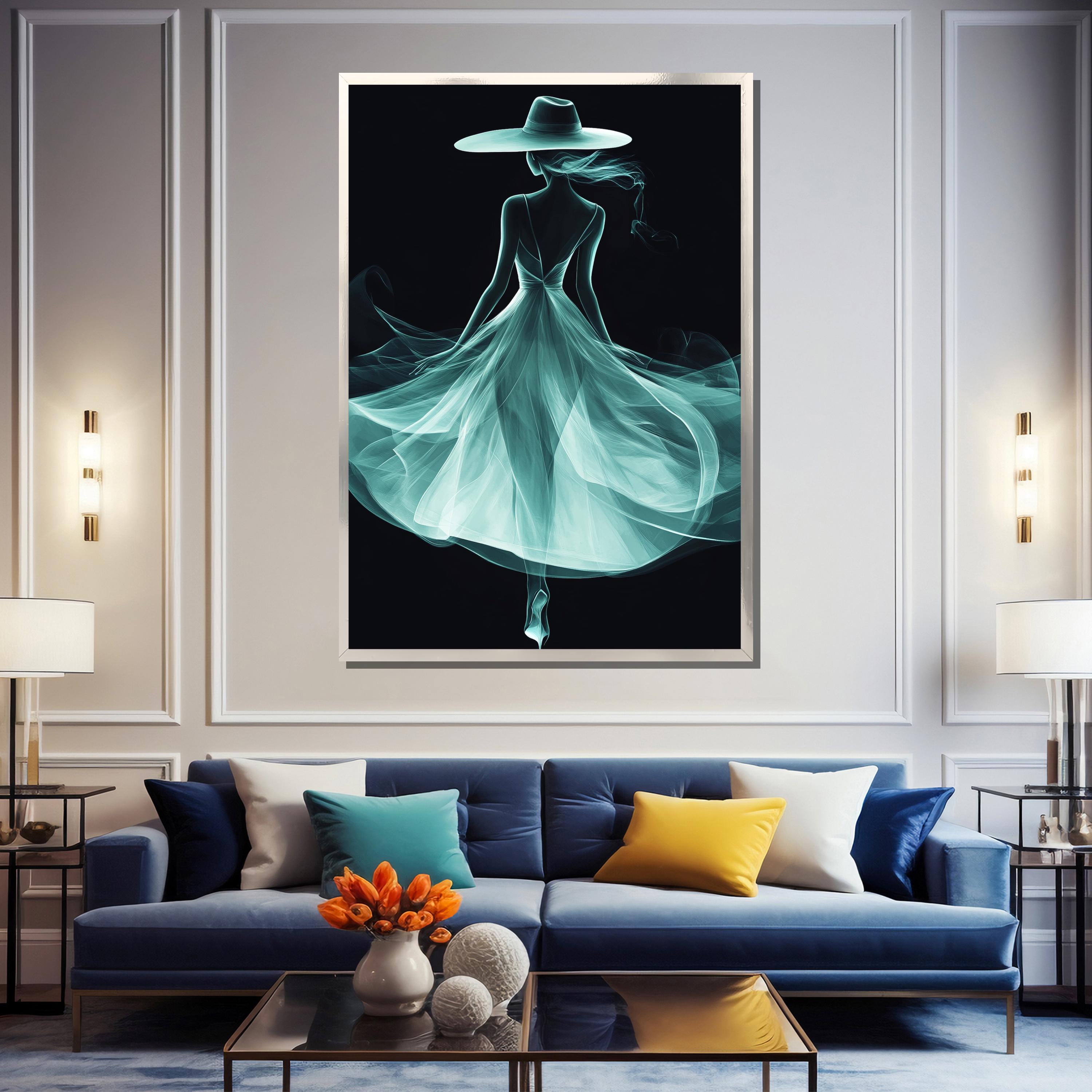Elegant Minimalist Woman in Flowing Dress Canvas Painting – Ethereal ...