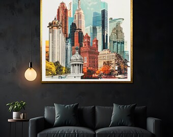 Impresión en lienzo de collage arquitectónico, arte urbano moderno