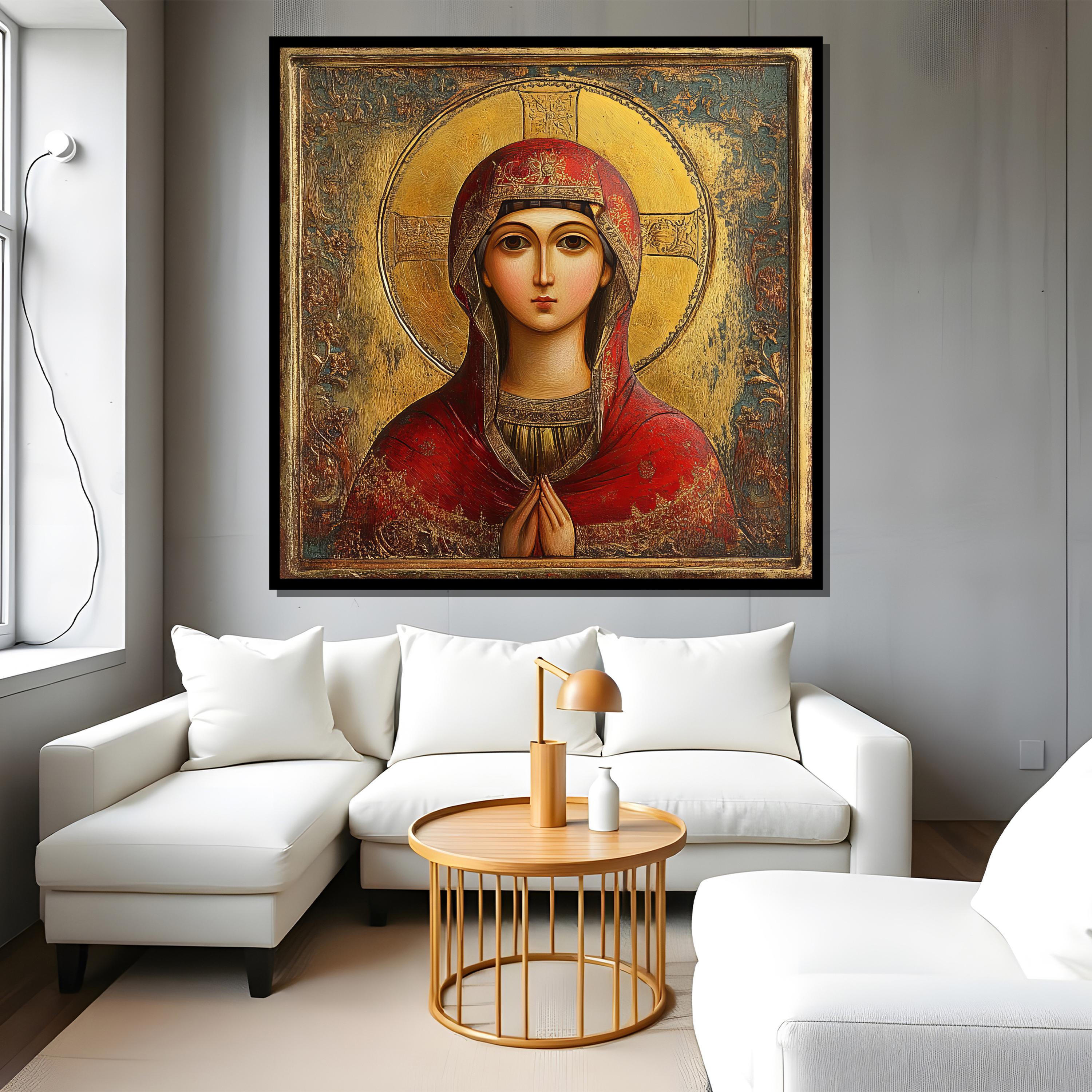 Sacred Christian Icon – Virgin Mary With Gold Halo, Byzantine Religious ...
