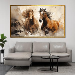 Gemälde von Wilden Pferden im Schnee | Mutige und ausdrucksstarke Pferdekunst | Ideales Geschenk für Pferdeliebhaber und rustikale Wohnkultur