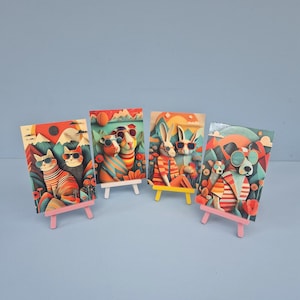 Set di 4 cartoline con animali
