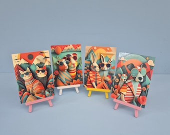 Set of 4 postcards with animals
