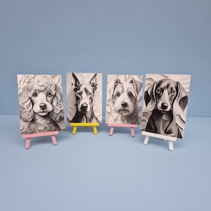 Set van 4 ansichtkaarten met 4 verschillende honden