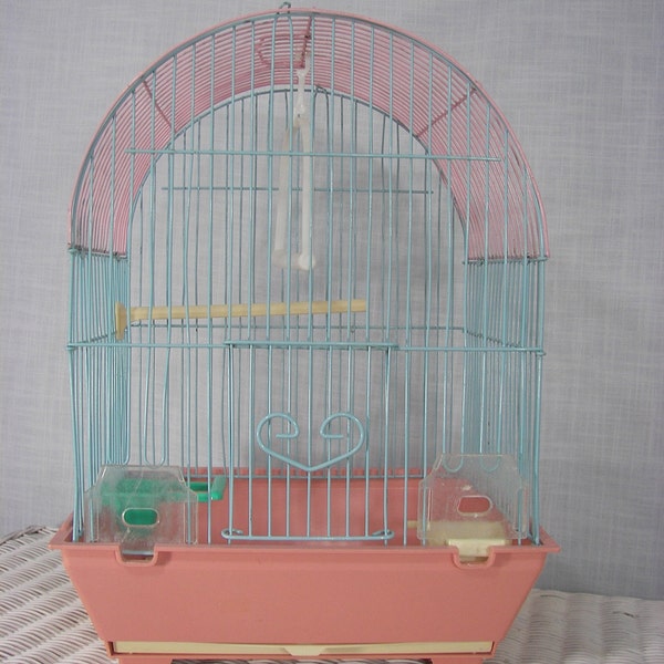 Vintage Wire Birdcage in Pink and Blue