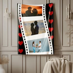 Custom Valentines Day Gift, Personalized Photo with Name Blanket for Boyfriend Girlfriend, Gift for Family Members Couple