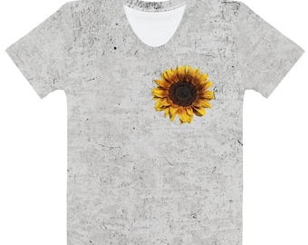 T-shirt z grafiką Sunflower Grunge, zniszczony T-shirt, prezent dla ogrodnika, koszulka na dzień matki, uroczy T-shirt z grafiką, grunge brzozy, prezent dla mamy