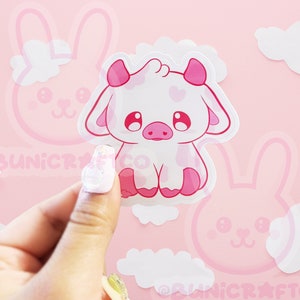 Adorable Pink Kawaii Cow Stickers – Waterproof Vinyl, Perfect for Planners & Scrapbooking, Water Bottles, and More