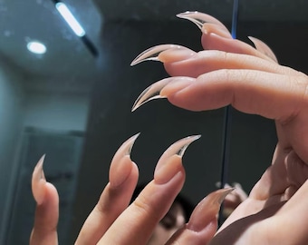 Unghie finte trasparenti a forma di zampa di gatto, unghie finte a forma di artiglio di rapace