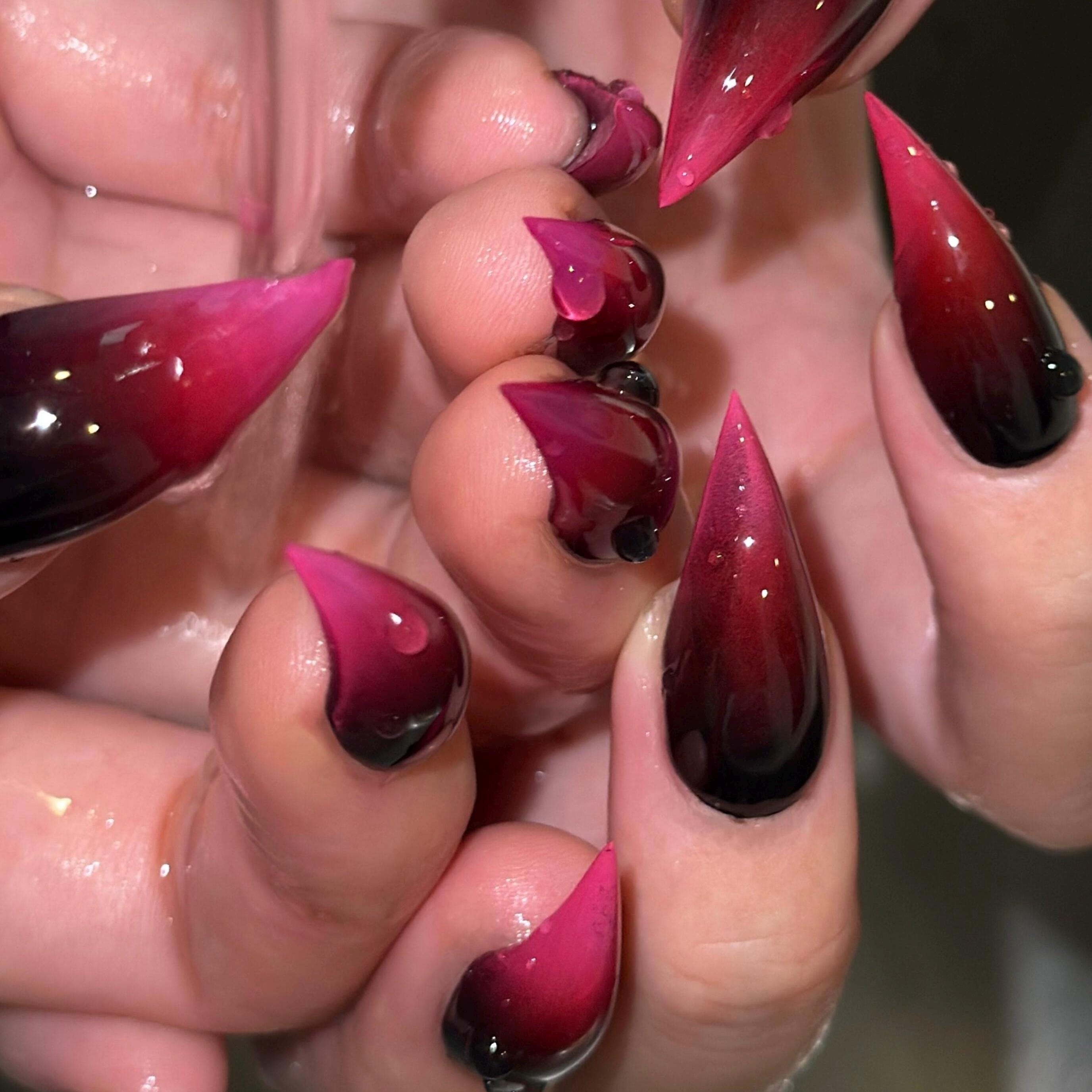 Gradient Cherry Claw Press on Nails | Gothic Vampire Acrylic Nails