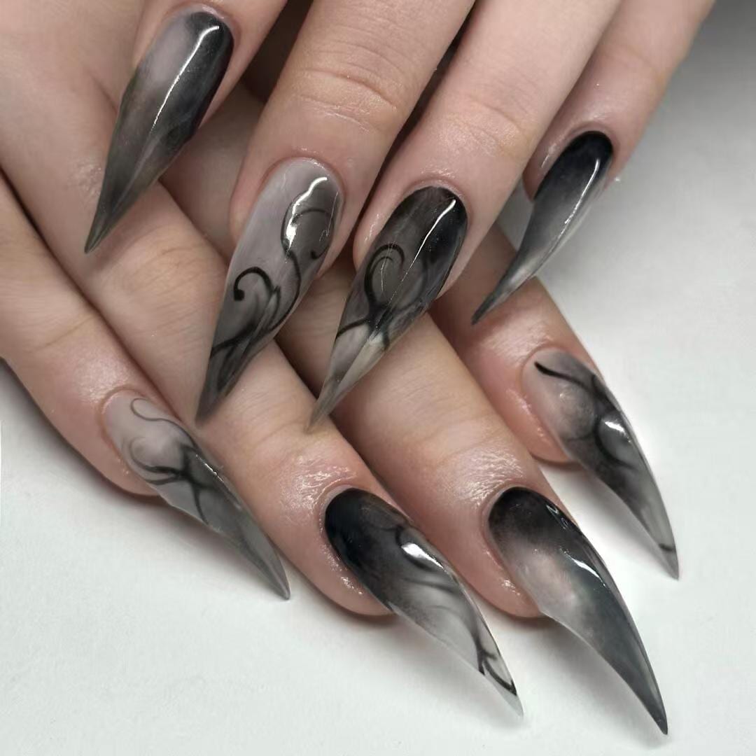 Black Ombre Press on Nails, Sharp Claw Style - Etsy