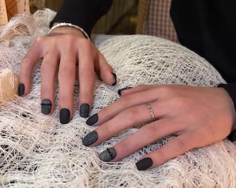 XL Matte Black Press On Nails, 3D Handmade Acrylic Nail Set