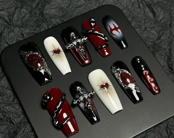 Vintage Gothic Press On Nails | Halloween | Christmas | Y2K Trendy and Stylish