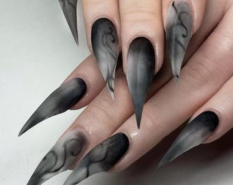 Black Ombre Press On Nails, Sharp Claw Style