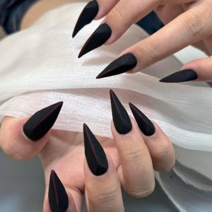 Westempress｜Matte schwarze Drachenkrallennägel, Acrylpress auf Nägel, Drachenrüstung, Gothic Nägel, Krallennägel, Krallennägel