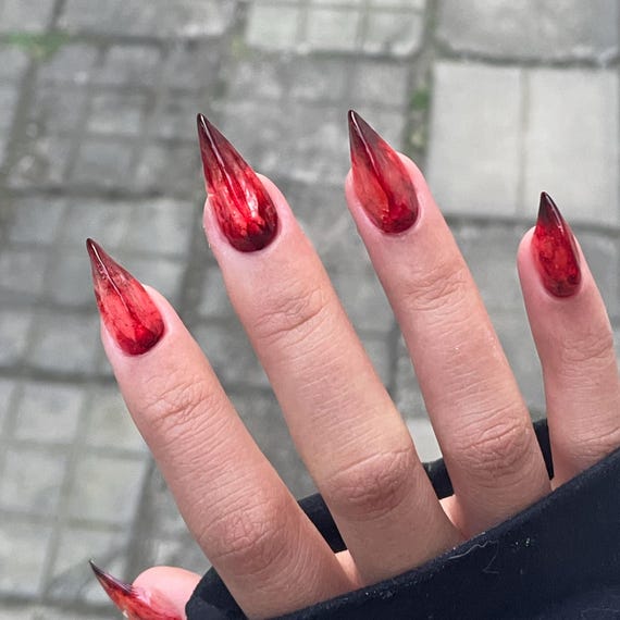 Red Dragon Claw Press on Nails, Vampire Sharp Acrylic Cosplay