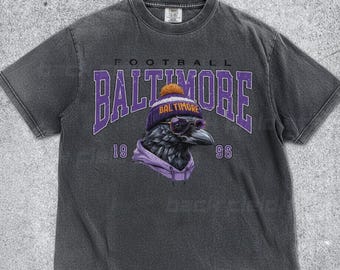 Camiseta retro de los Baltimore Ravens con colores cómodos, camiseta vintage de la NFL, camiseta informal de fútbol lavada, regalo unisex de los Ravens