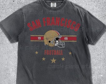 Camiseta retro de San Francisco con colores cómodos, camiseta vintage de la NFL, camiseta de fútbol informal lavada, regalo unisex de los 49ers