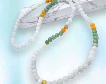 Collana Lunga 50 Pollici In Perle Naturali E Giada - Bianco E Verde, Fatte A Mano - Foto 2