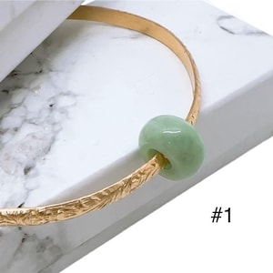 14kt gold fill 4mm Hawaiian pattern bangle with natural jadeite beads 12.5mm X 6.8mm bead