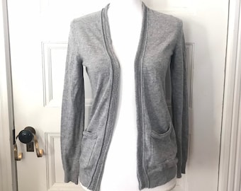 Gray Wool Cashmere Lightweight Boyfriend Cardigan Sweater Size S Open Front Banana Republic