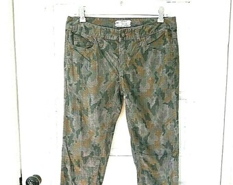 Camouflage Mid Rise Skinny Jeans Pants Size 28, Free People Green Brown Pinwale Cotton Corduroy Jeans Army