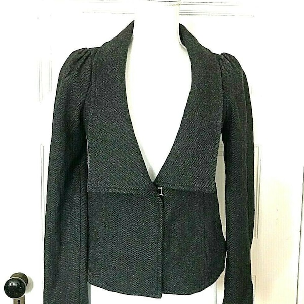 Free People Gray Wool Blend Herringbone Blazer Jacket Size 2, Lined Bohemian Tweed Jacket