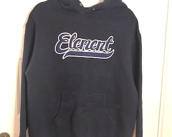 Element Skateboards Logo Hoodie Sweatshirt, Black Y2K Streetwear Pullover Sweatshirt, Mens Size S