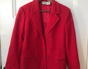 Cardigan blazer en laine bouillie rouge avec poches taille M, veste en laine feutrée rouge villageois