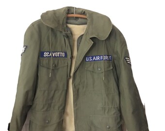 US Air Force Military Field Jacket Green Lined Cotton 1965 John Ownbey Co S Reg