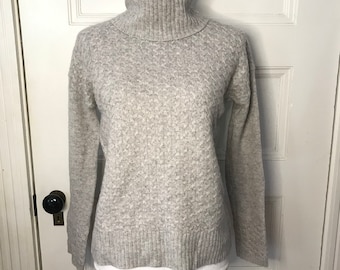 Gray Cashmere Turtleneck Sweater Size XS, Ellen Tracy Chunky Cabled Cowl Neck 100% Cashmere Sweater 36" Bust x 25" Long