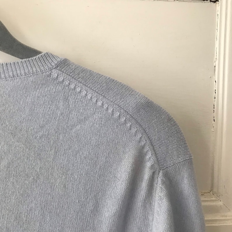 Lands End Baby Blue Cashmere Cardigan Sweater size M V Neck Cashmere Sweater