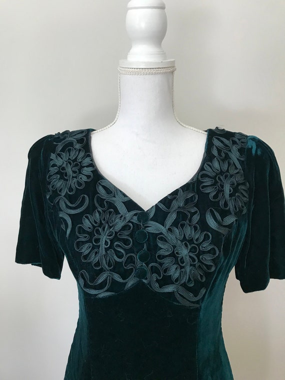 Vintage Lanz Original Teal Blue Velvet Embellished