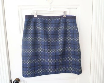 Boden British Tweed by Moon Wool Pencil Skirt, Blue, Green, Purple, Black Plaid Wool Skirt Size 16-18